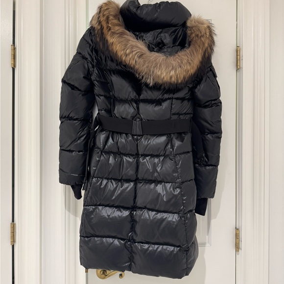 Sam. Infinity Fox Fur-Trim Belted Down Puffer Jacket - Picture 3 of 10